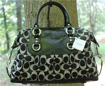 NWT Coach ASHLEY SIGNATURE SATEEN SATCHEL Silver Black White TOTE 