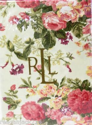 RALPH LAUREN ASHWOOD CREAM 100 COTTON FABRIC FLORAL TABLECLOTH 60 X104 