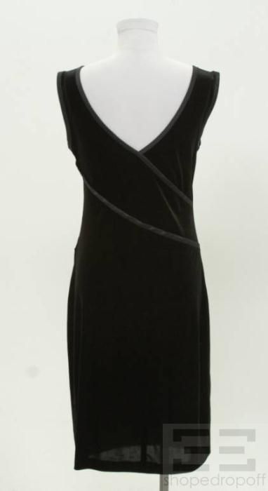 Armani COLLEZIONI Black Velvet Sleeveless Satin Trim Sheath Dress Size 