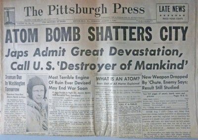 World War II WWII World War 2 WW2 Newspaper Japan Atomic Bomb