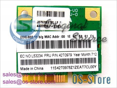 Atheros AR5007EG AR2425 AR5BHB63 42T0979 43Y6511 Half WLAN Card for 