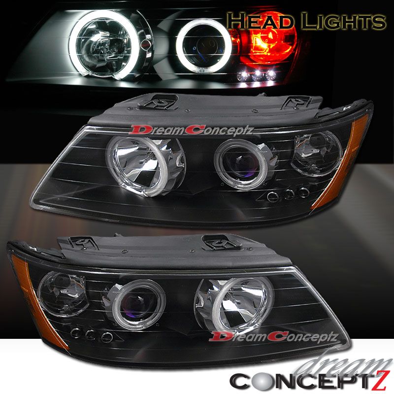 Angel Eye CCFL Halo Black Projector Headlights w LED for 06 08 Hyundai 