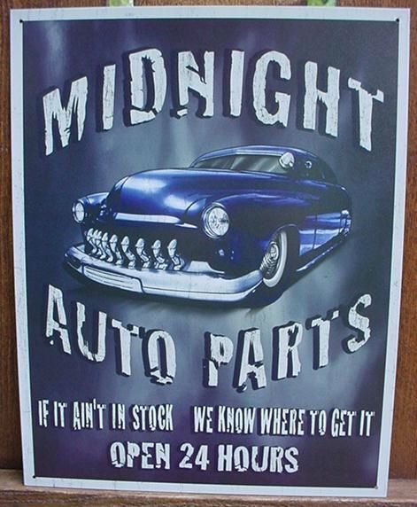 Midnight Auto Parts Vintage Car Repair Ad Sign Garage Tin Brand New 
