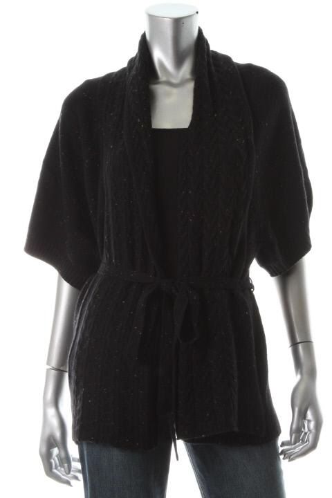 Autumn Cashmere New Galax Black Cashmere Shawl Open Front Cardigan 