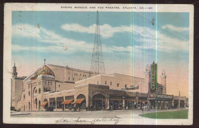 Postcard Atlanta GA Shrine Mosque Fox Theater 1920S