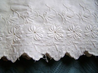 Antique Ayrshire 1800s Lace Petticoat Cotton Trim Fab Embroid Flowers 