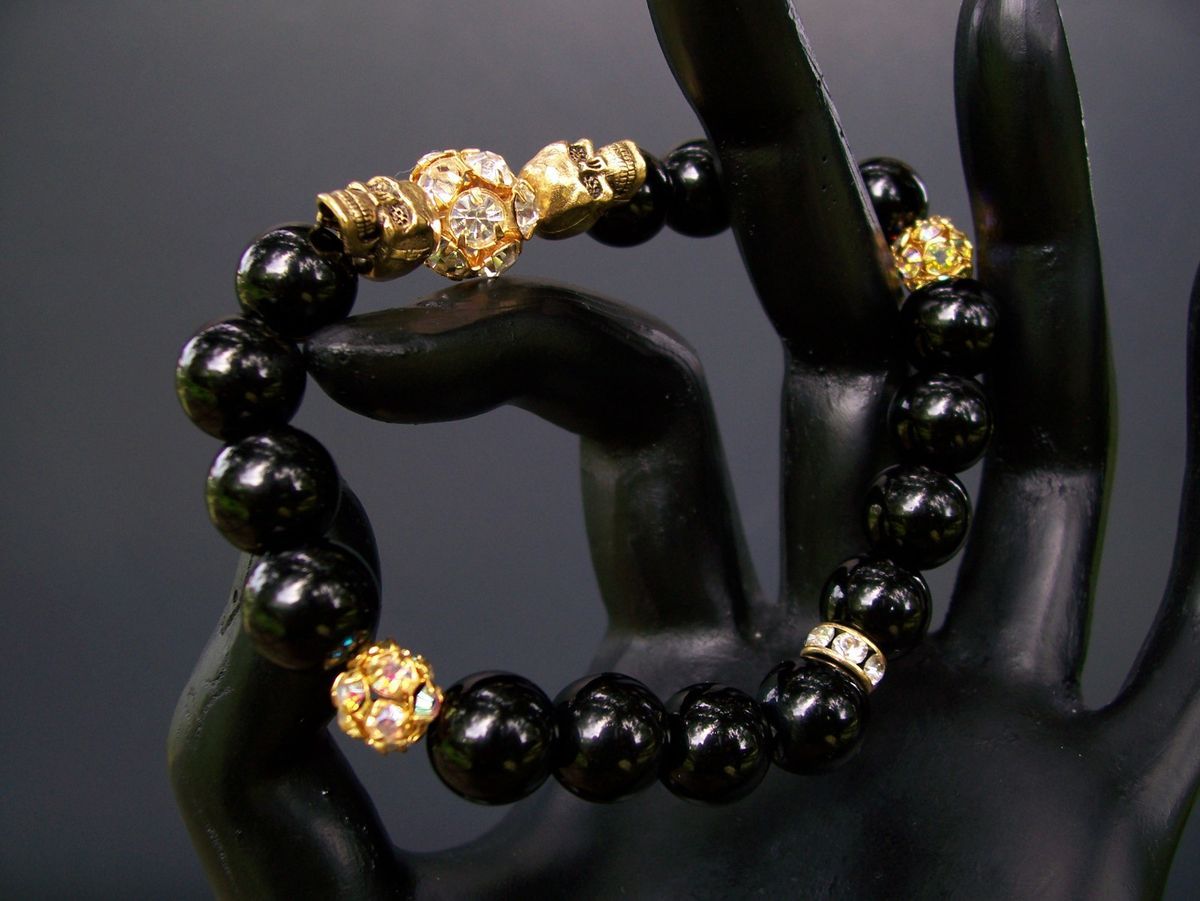 Black Onyx Crystal Skull Bracelet Jewelry Baby Chrome King Hearts 