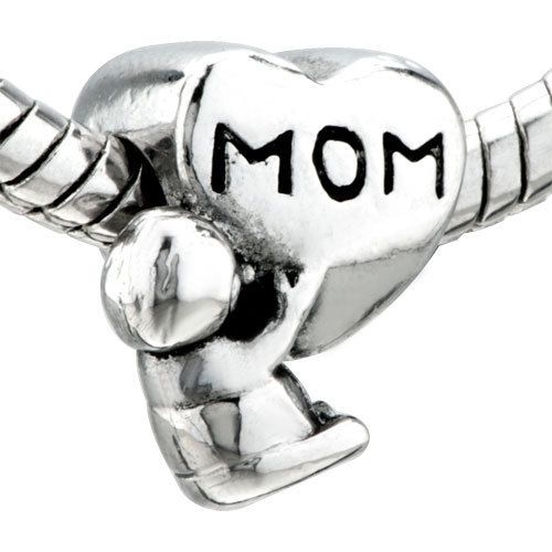 Pugster Mom Heart Baby Silver Charm Bead for Bracelet B60