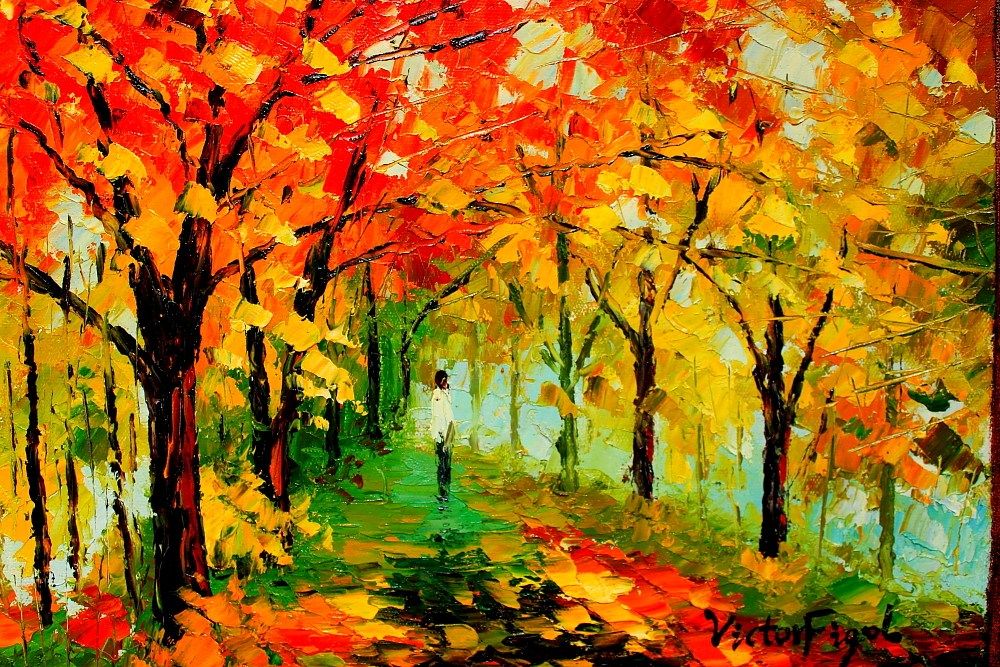 Autumn Sadness Gorgeous Vibrant Museum Quality Oil Painting by Victor 