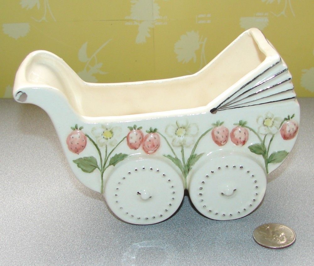 Vintage Baby Carriage Pram Planter Ceramic Unmarked