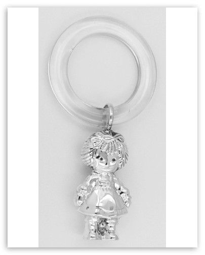 Sterling Silver Baby Rattle Raggedy Ann Teething Ring