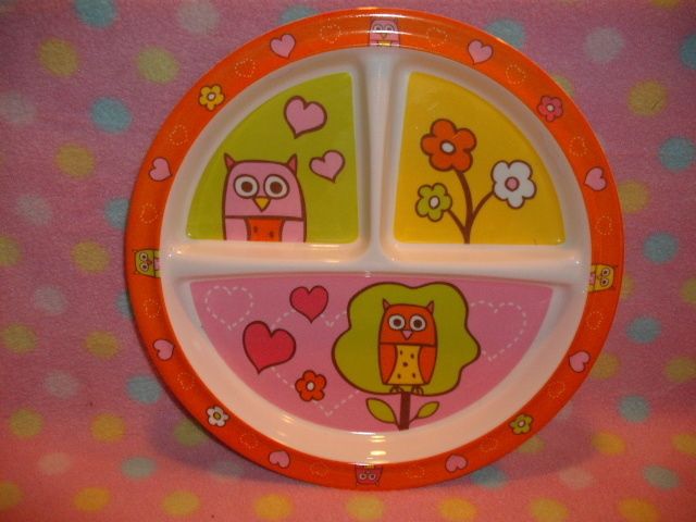 Kids Fun Round Plate Dish Owl Prints Orange Dishwasher Safe Cute Fun 