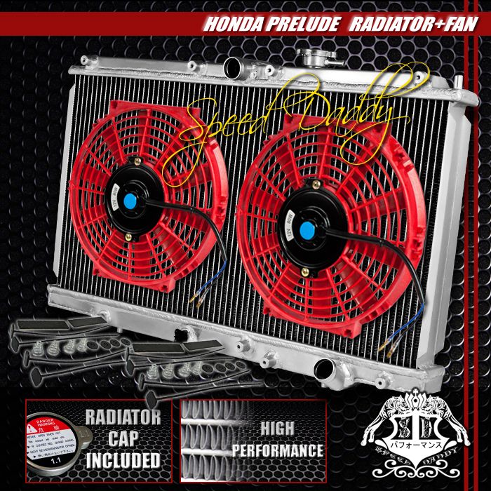 High Capacity 2 Row Radiator 2 x 10 Red Cooling Fans 97 01 Honda 