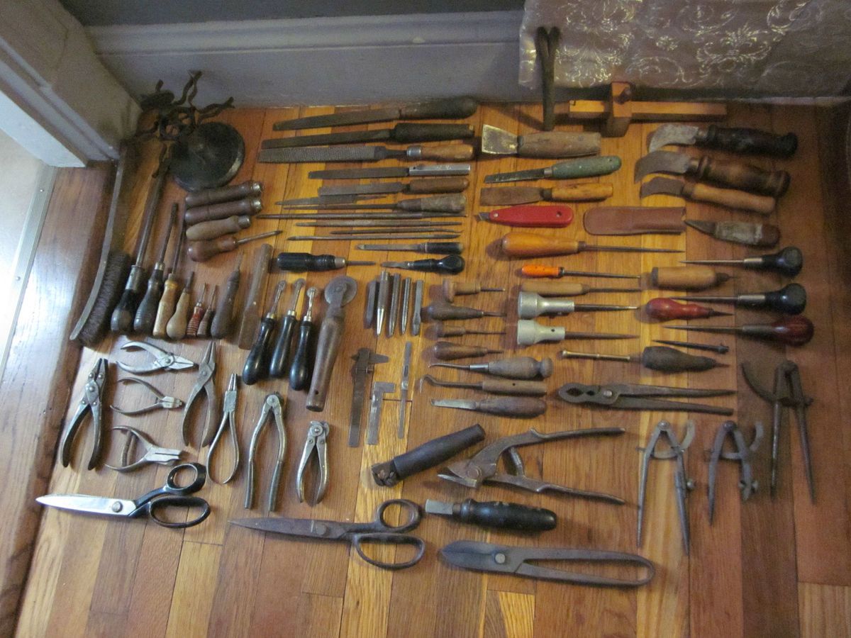   Cobbler Leather Tools C.S. Osborne Calipers Awls RARE Pcs & Lazy Susan