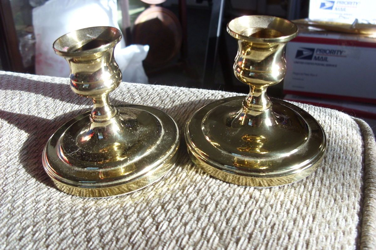 Baldwin Solid Brass Candlesticks 3 Round Base Candle Holders 7200 