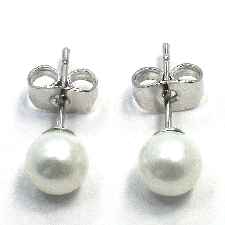   Gold 18k GF Classic Plain Pearl Earrings Lady Teens Girl Push Back 6mm