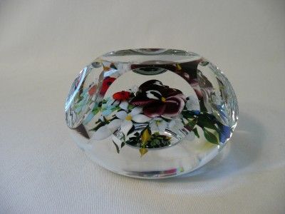 Signed Ayotte Pansies Ladybug 1988 L E Paperweight