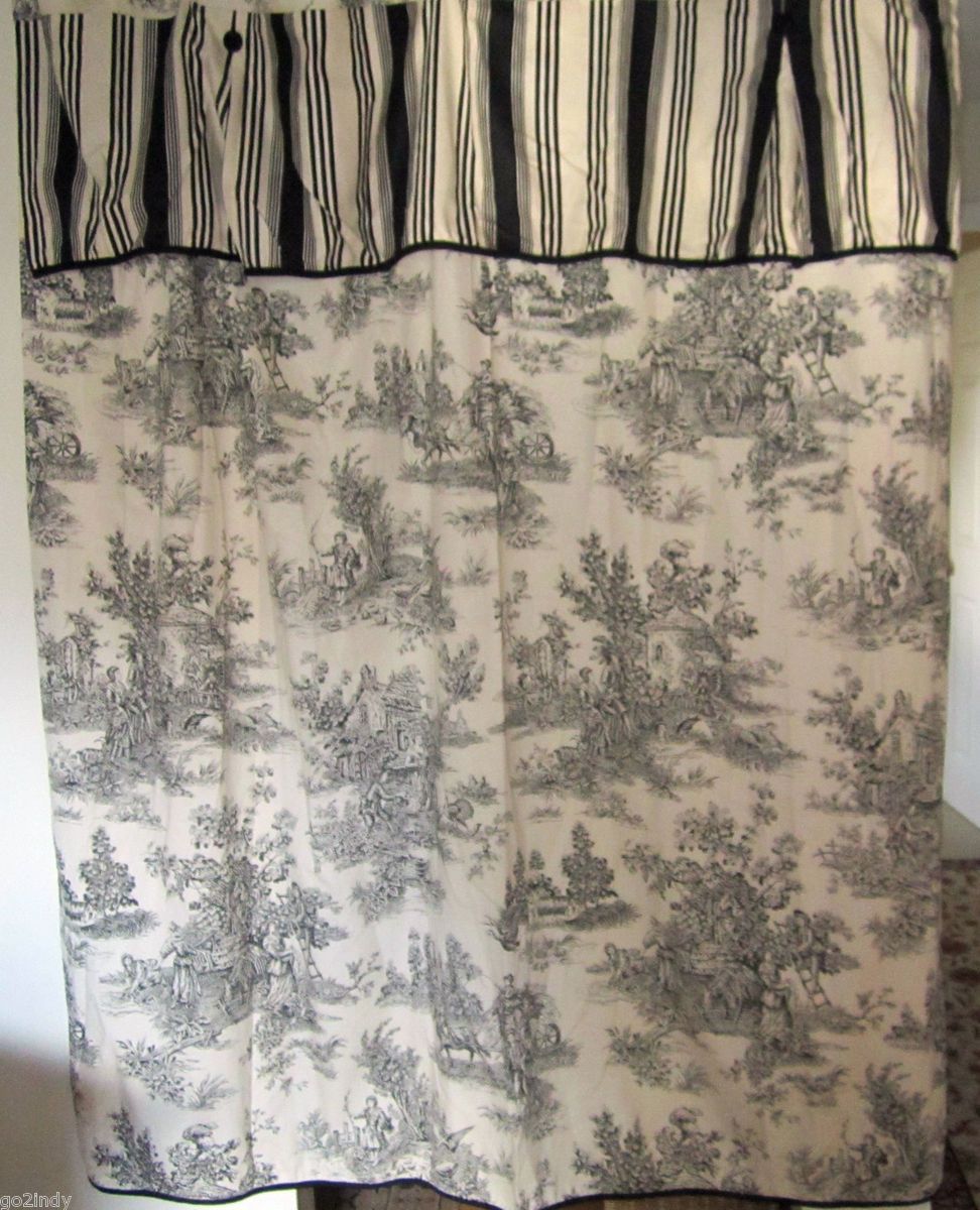 Waverly French Country Life Toile Black Cream w Striped Valance Cotton 