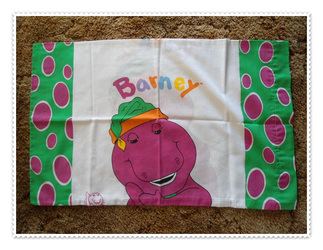 Kids Pillow Case 1992 Barney Purple Dinosaur Standard Size Bedding 