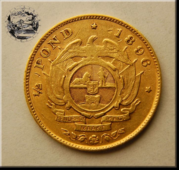 South Africa 1/2 POND (Een)1896 Gold Zuid Afrikaansche Republiek