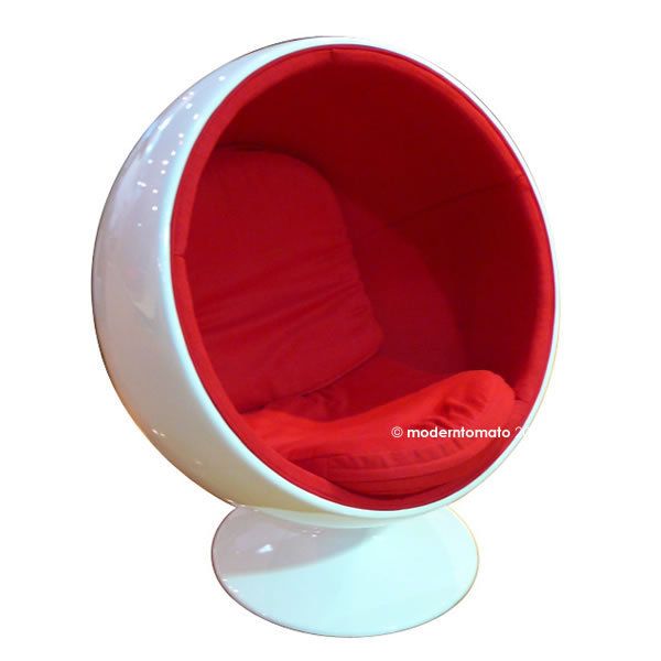 Moderntomato Globe Ball Chair White Red Mid Century Modern Retro Womb 