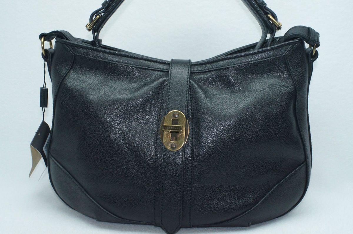 Burberry Bartow Grainy Black Hobo Satchel Tote Handbag Bag