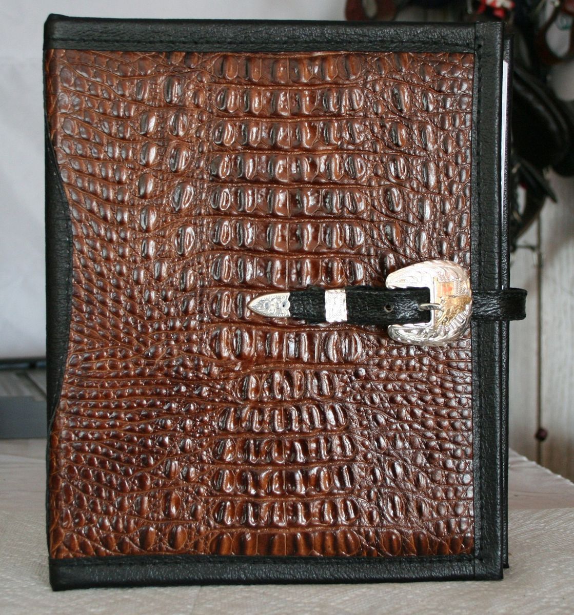 Barrel Racing Buckle Set on Alligator Leather Photo Album Holds 200 