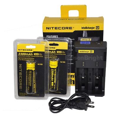 NEW NITECORE i2 Charger with 2 X 18650 Li ion NL183 Batteries CR123 AA 