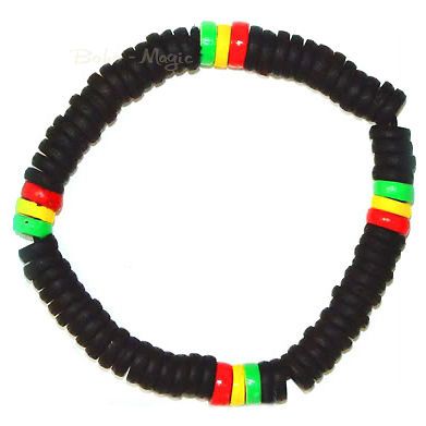 RASTA COCONUT SHELL BEADS BRACELET HIPPIE TRIBAL SURF REGGAE COLORFUL 