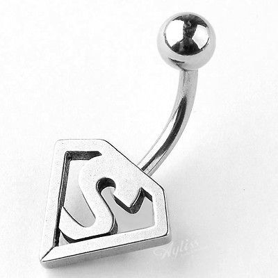 1PC 14GA Superman Symbol Navel Ring Body Piercing Jewelry Stainless 