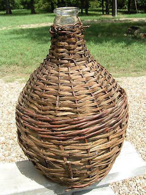 old woven wicker italian wine bottle jug demijohn 0157 time