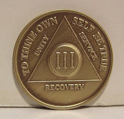 Alcoholic 3 Year Three Yr Recovery Chip Medallion Coin Medal Token AA 