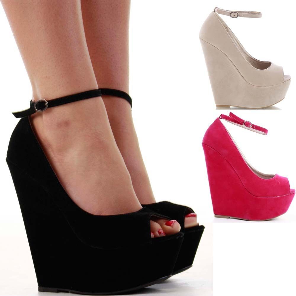 Ladies High Heel Wedges Platform Strappy Peeptoe Wedge Party Sandals 