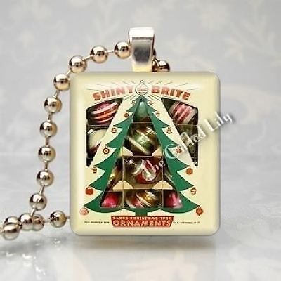 VINTAGE SHINY BRITE CHRISTMAS TREE ORNAMENTS Scrabble Tile Pendant 