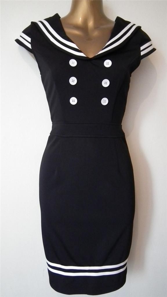 NEW 40s 50s VTG BLACK SAILOR MAD MEN STYLE PENCIL WIGGLE DRESS HELL 