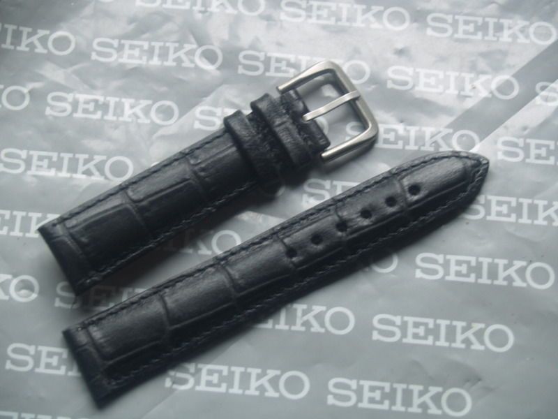 seiko 19mm black z19 calf leather croc grain watch strap