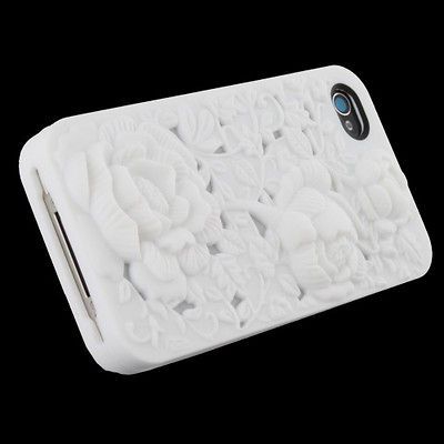 White 3D Rose Silicone Soft Skin Case Cover for Apple iPhone 4 4G 4S 