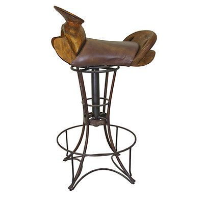 Rustic Sadle Barstool   Western   100% Real Wood   Real Leather   Free 