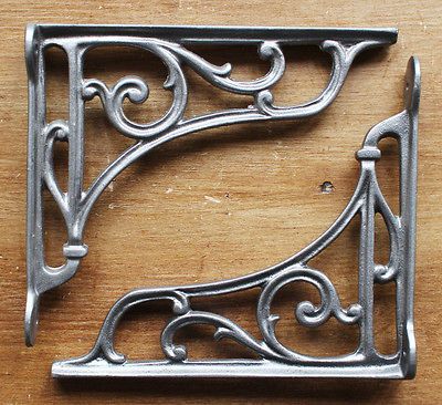 CAST IRON VICTORIAN SCROLL SHELF CISTERN BRACKETS OLD ANTIQUE Pair 