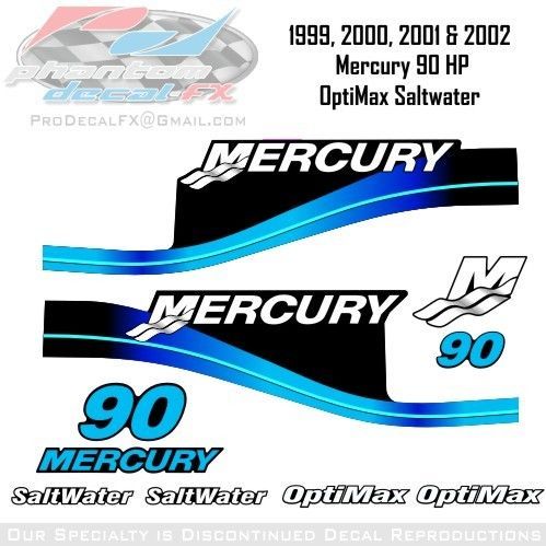 1999, 2000, 2001 & 2002 Mercury 90 HP OptiMax Saltwater 10pc Decals 