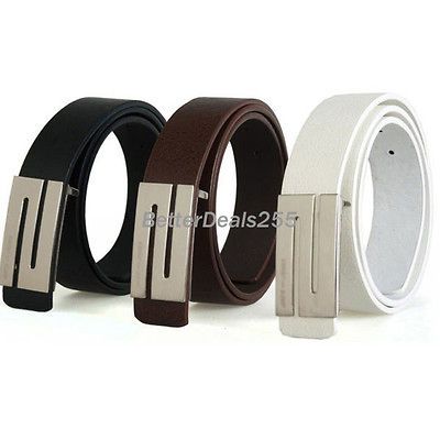 Premium Fashion Stylish Mens Faux Leather S Shape Silver Metal Buckle 