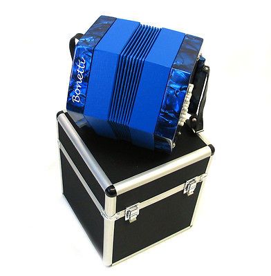 New 30 Button Bonetti Blue PearlConcertina Accordion w/Case & 1 Year 