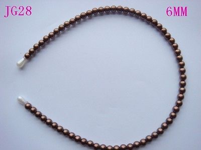 1pc 6mm Coffee Faux Pearl Korean Women Cute Beaded Headband Hairband 