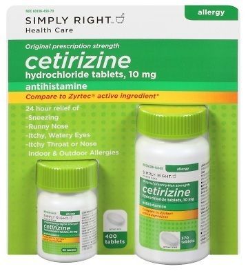 Simply Right Cetirizine Hydrochloride Antihistamine 10mg 400 Tabs 
