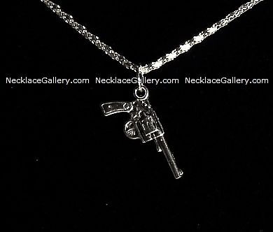     Revolver Necklace   23 chain   44 357 magnum gun pistol velvet