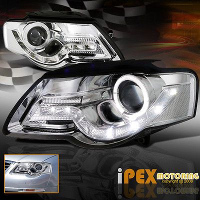 06 08 VW PASSAT B6 CHROME PROJECTOR HEADLIGHTS W/HALO RIM & LED 