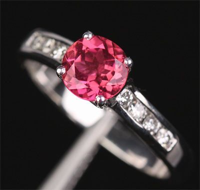 VVS PINK TOURMALINE & Channel DIAMOND 1.21ctw  14K WHITE GOLD 