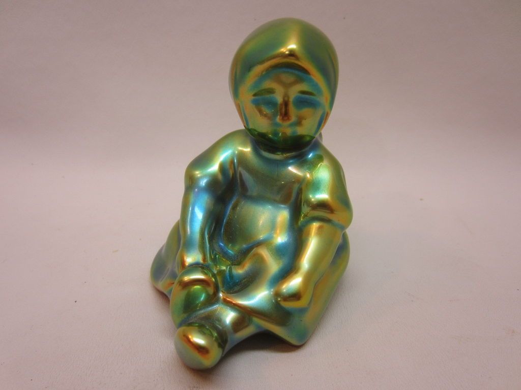 Zsolnay Hungary Signed Eosin Figure Seated/Sitting Girl Iridescent 