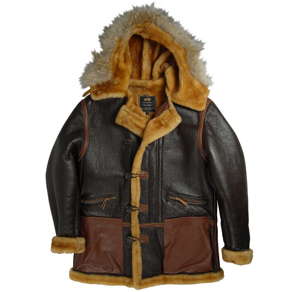 alpha industries b 7 vintage sheepskin parka brown