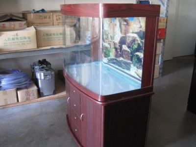 100 Gallon New Redwood Colored Aquarium w Canopy Cabinet Lights Filter 